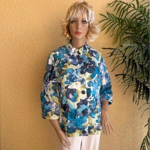 Turquoise blue watercolor print canvas jacket